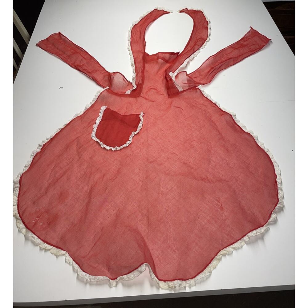 Authentic 1950s Sheer Apron Scarlet Organza Entertaining Pin-Up Chic